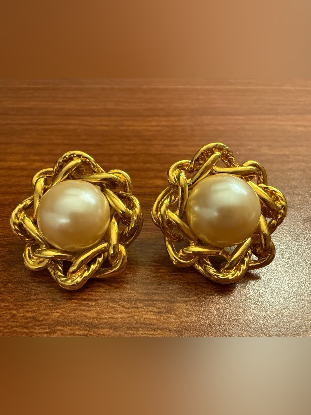 Vintage Gold-Tone Faux Statement Large Pearl  Clip Earrings